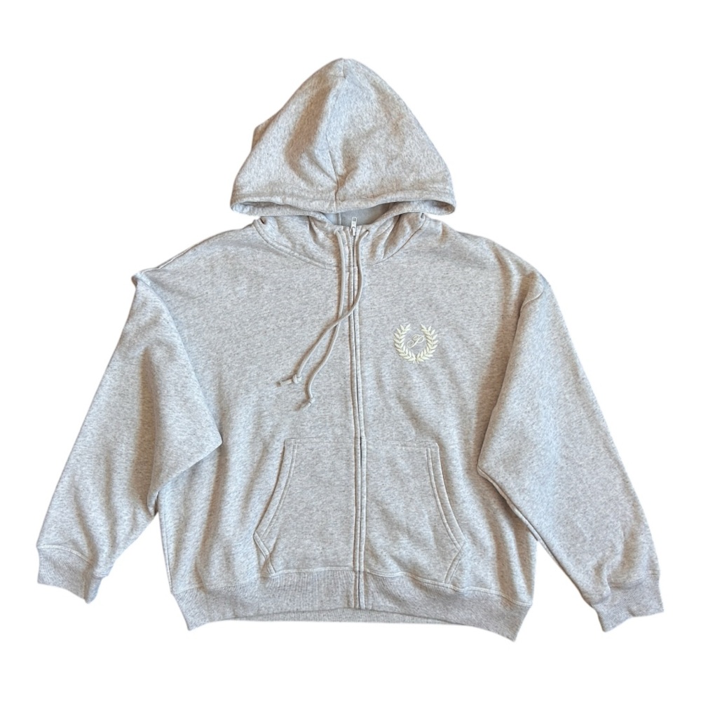 Victoria's Secret Pink Everyday Fleece Full-Zip Hoodie Long Sleeve Oatmeal XL